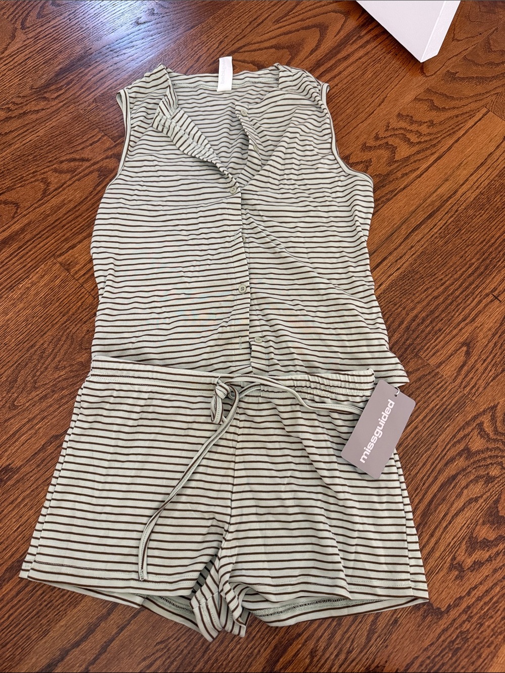 Missguided Sage and Black Striped Short set